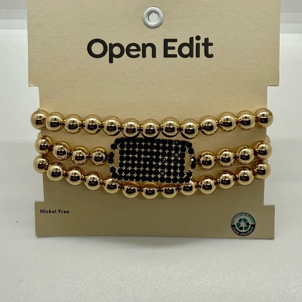Sophisticated Gold and‎ Black Beaded 3 Piece Stretch Bracelet Set